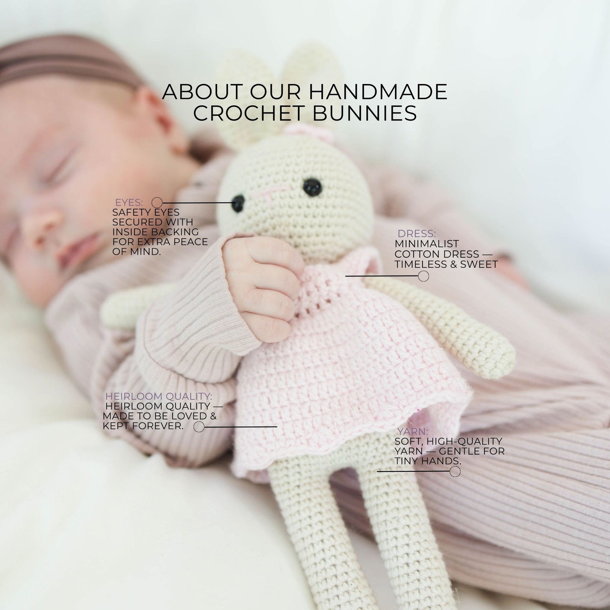 Personalized Pacifier Clip & Wooden Rattle Gift Set with Crochet Bunny - itty Bitty Keepsake