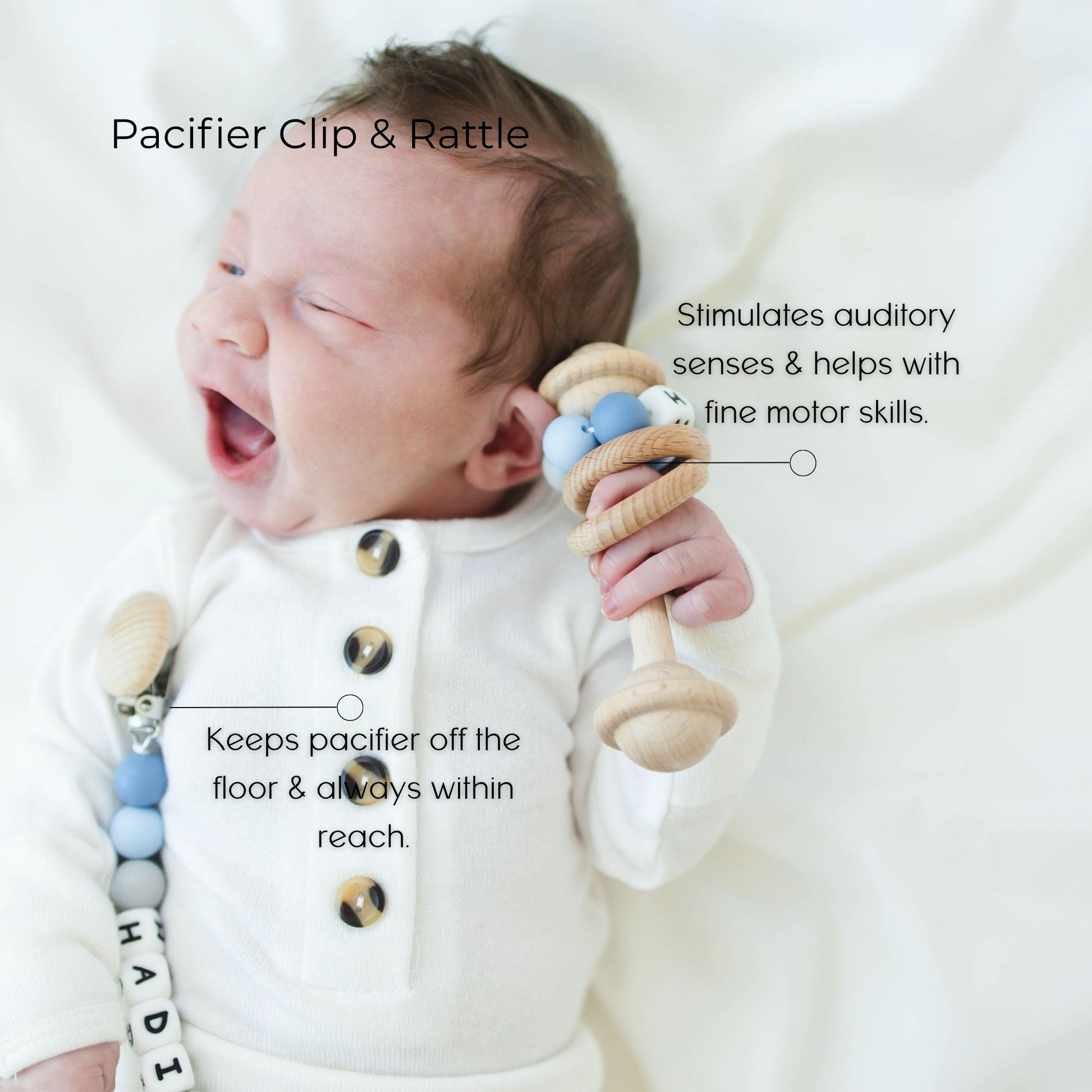 Baby Boy Gift Set – Mini Lovey, Name Clip, Rattle & Birth Announcement Plaque - itty Bitty Keepsake