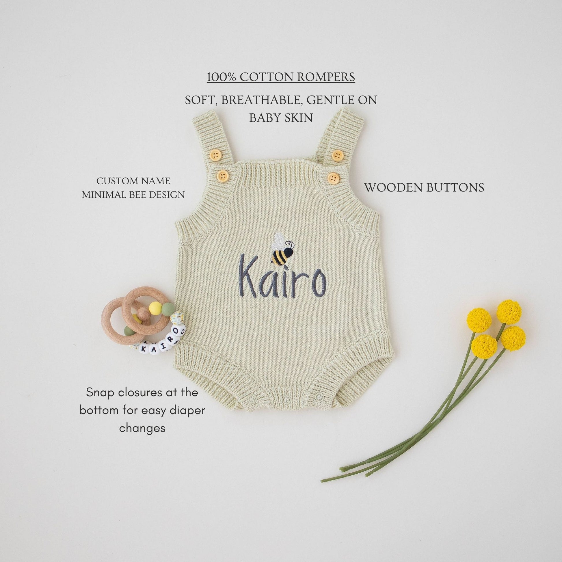 Heirloom 100% Cotton Bee Romper - itty Bitty Keepsake