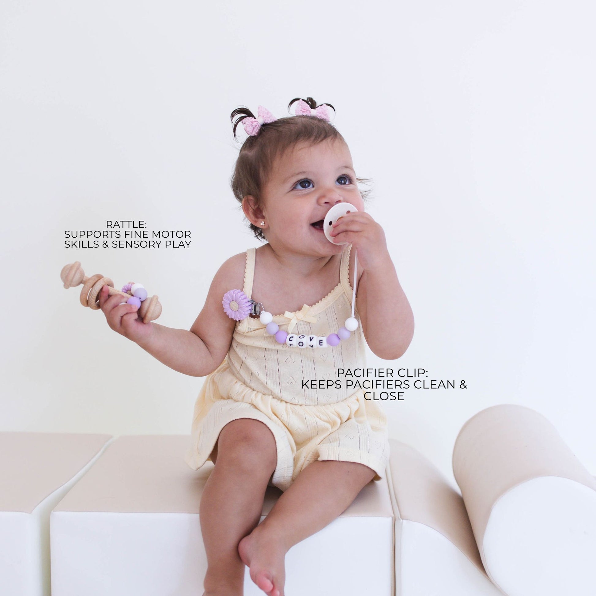 Purple Flower Pacifier Clip & Rattle - itty Bitty Keepsake