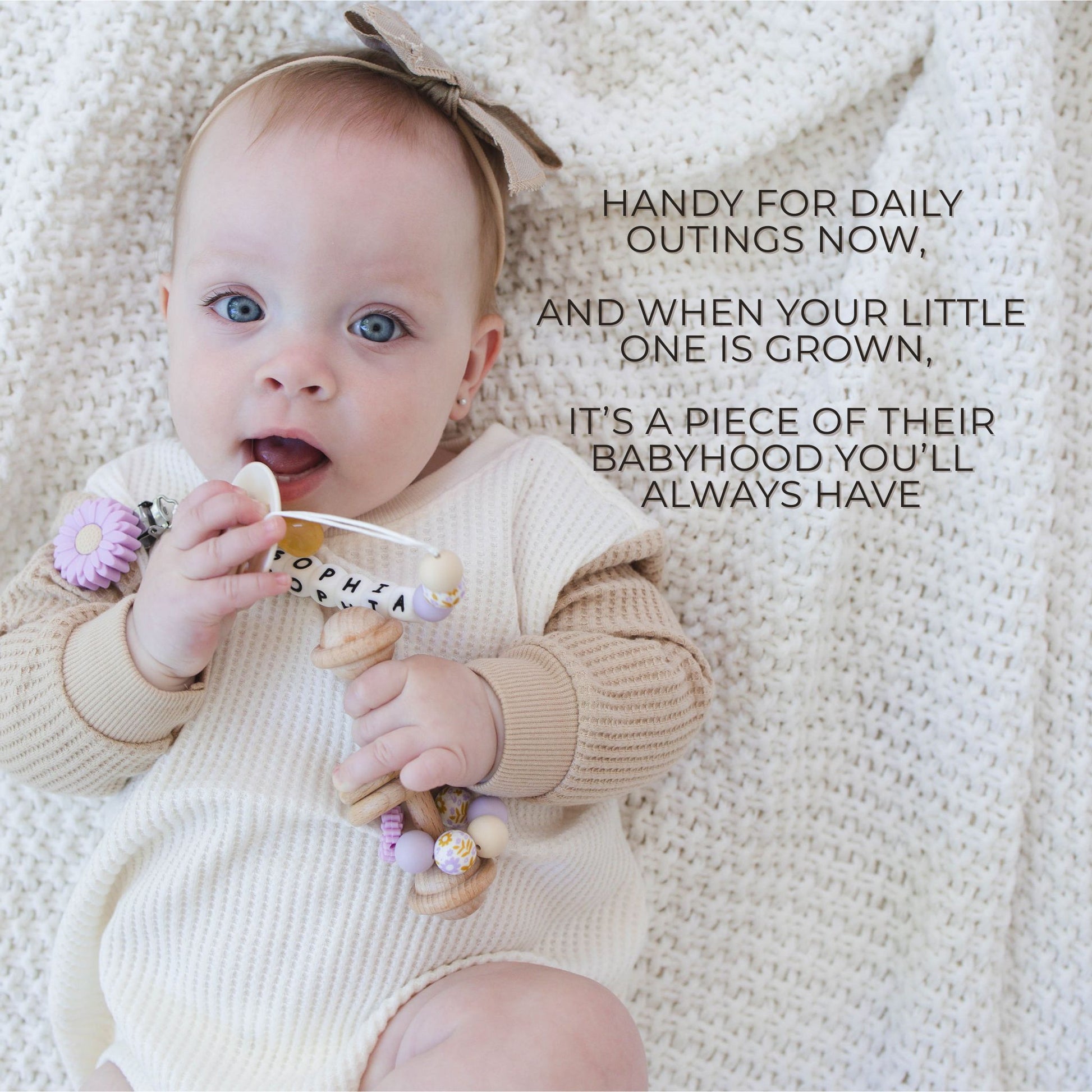 Purple Flower Pacifier Clip & Rattle - itty Bitty Keepsake