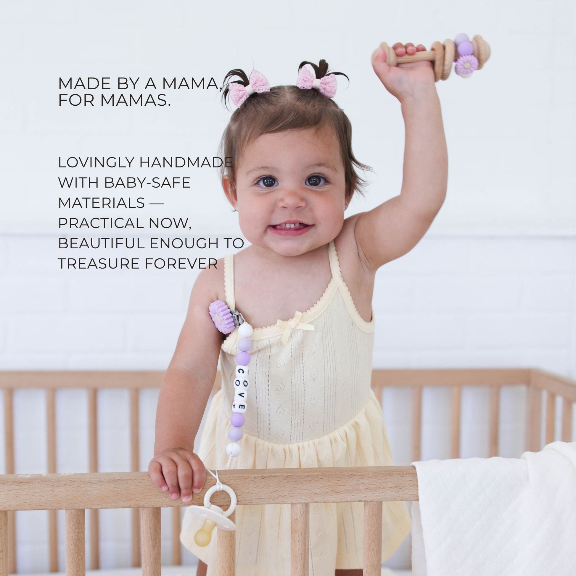Purple Flower Pacifier Clip & Rattle - itty Bitty Keepsake