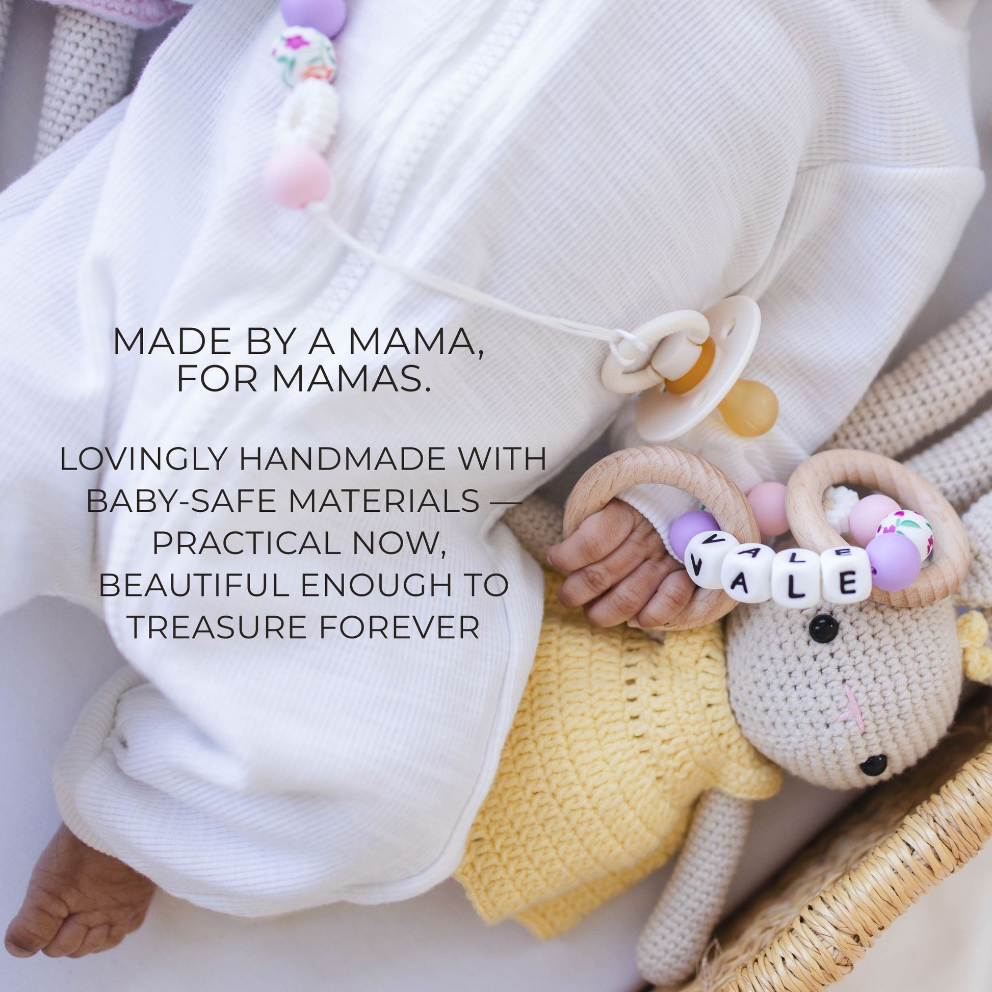 White Flower Pacifier Clip & Rattle - itty Bitty Keepsake