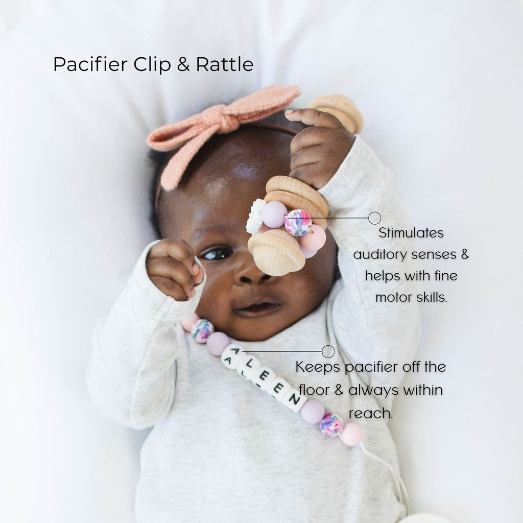 Baby Girl Gift Set – Mini Lovey, Name Clip, Rattle & Birth Announcement Plaque - itty Bitty Keepsake