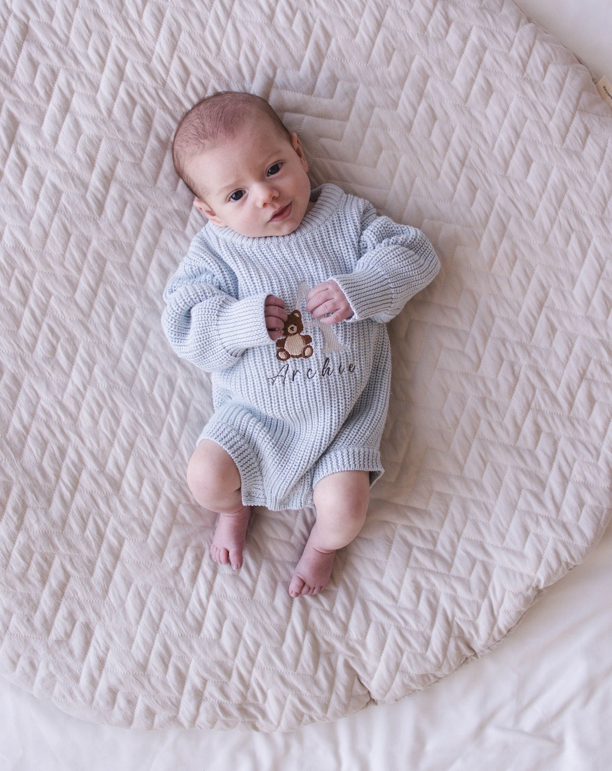 Heirloom 100% Cotton Bear Romper - Blue