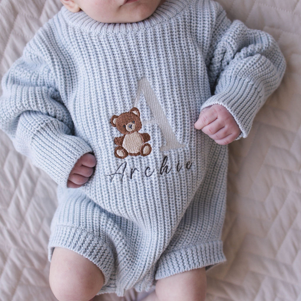 Heirloom 100% Cotton Bear Romper - Blue