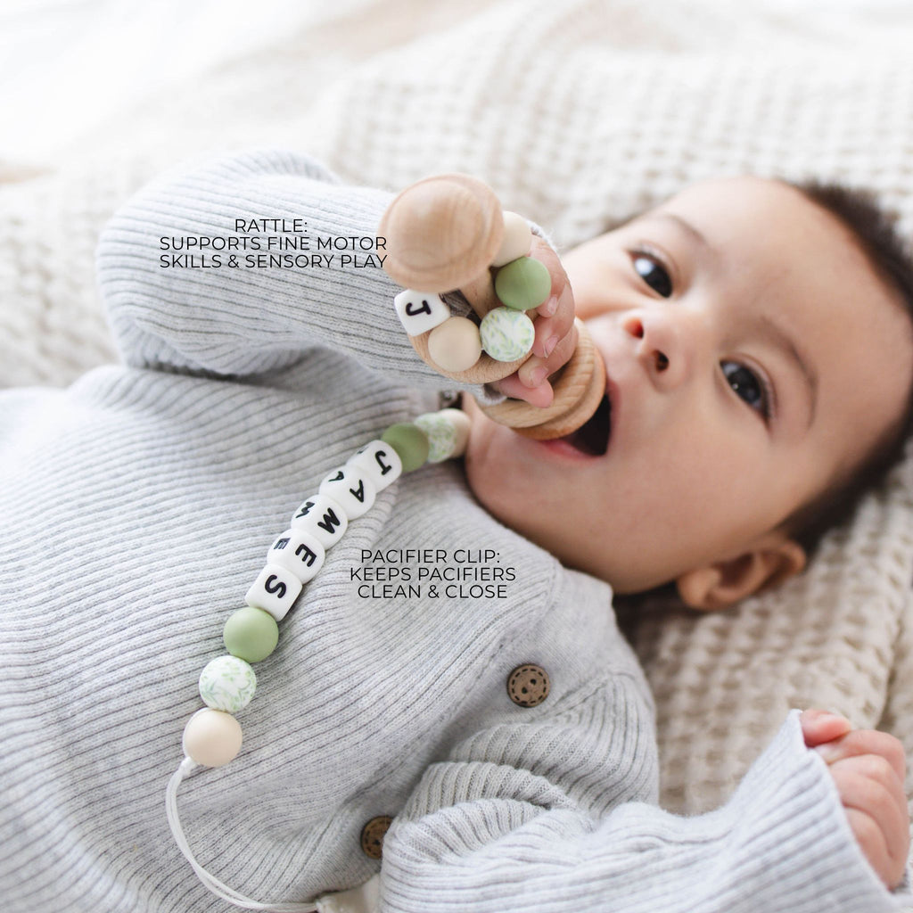 Pacifier Clip & Matching Rattle - itty Bitty Keepsake