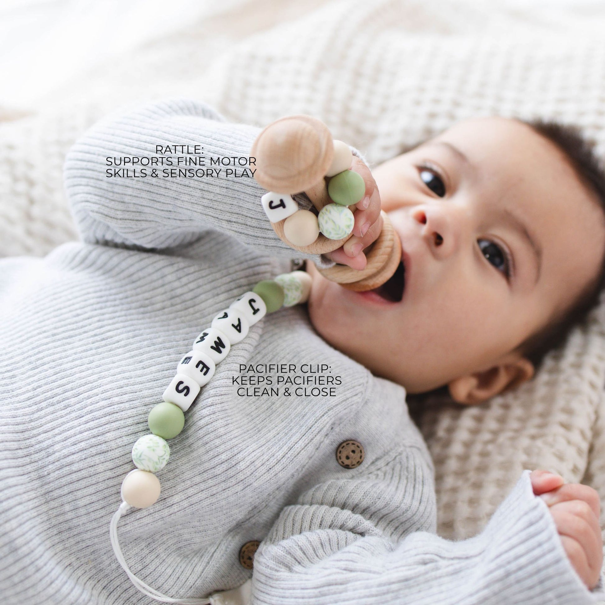 Pacifier Clip & Matching Rattle - itty Bitty Keepsake