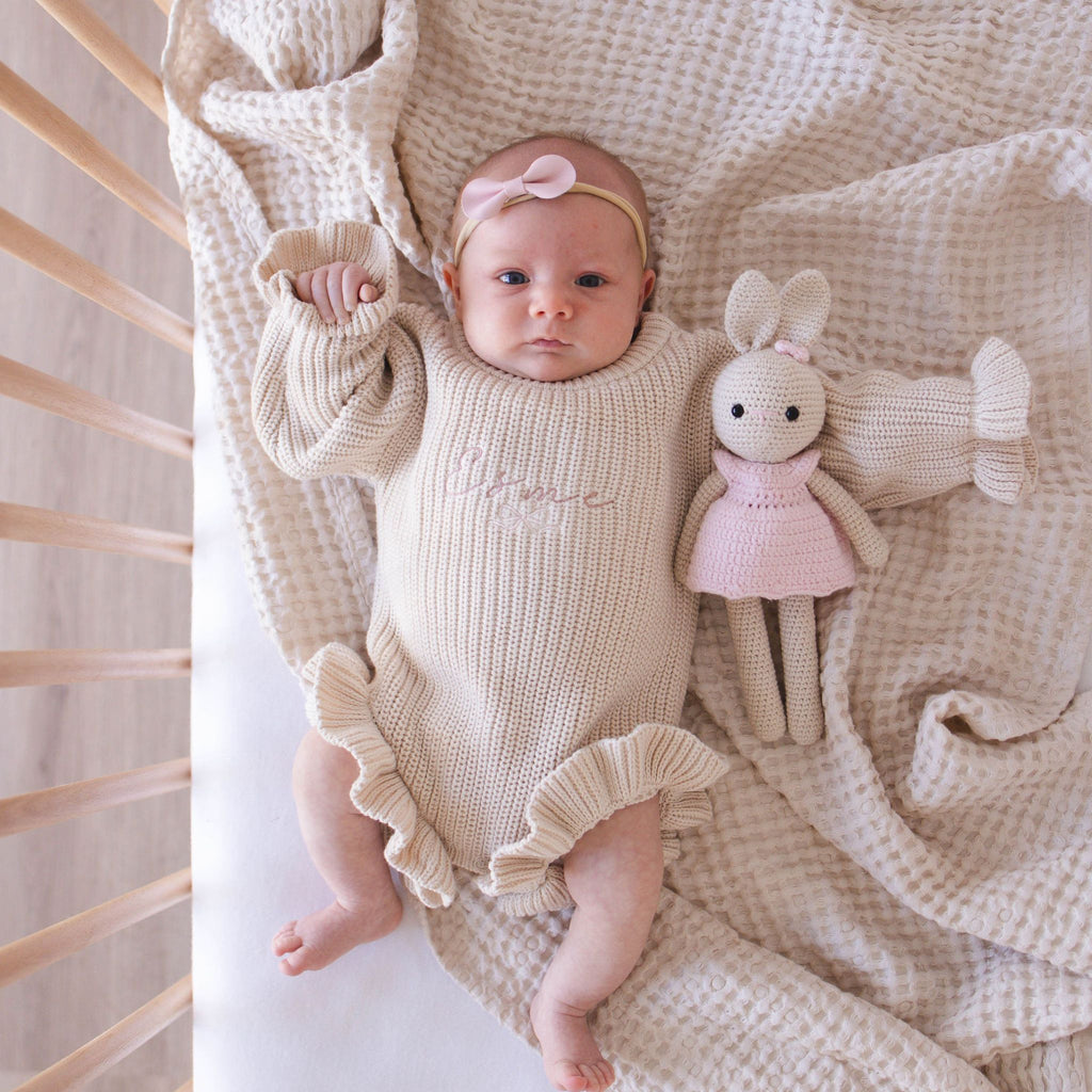 Heirloom 100% Cotton Bow Romper - Beige