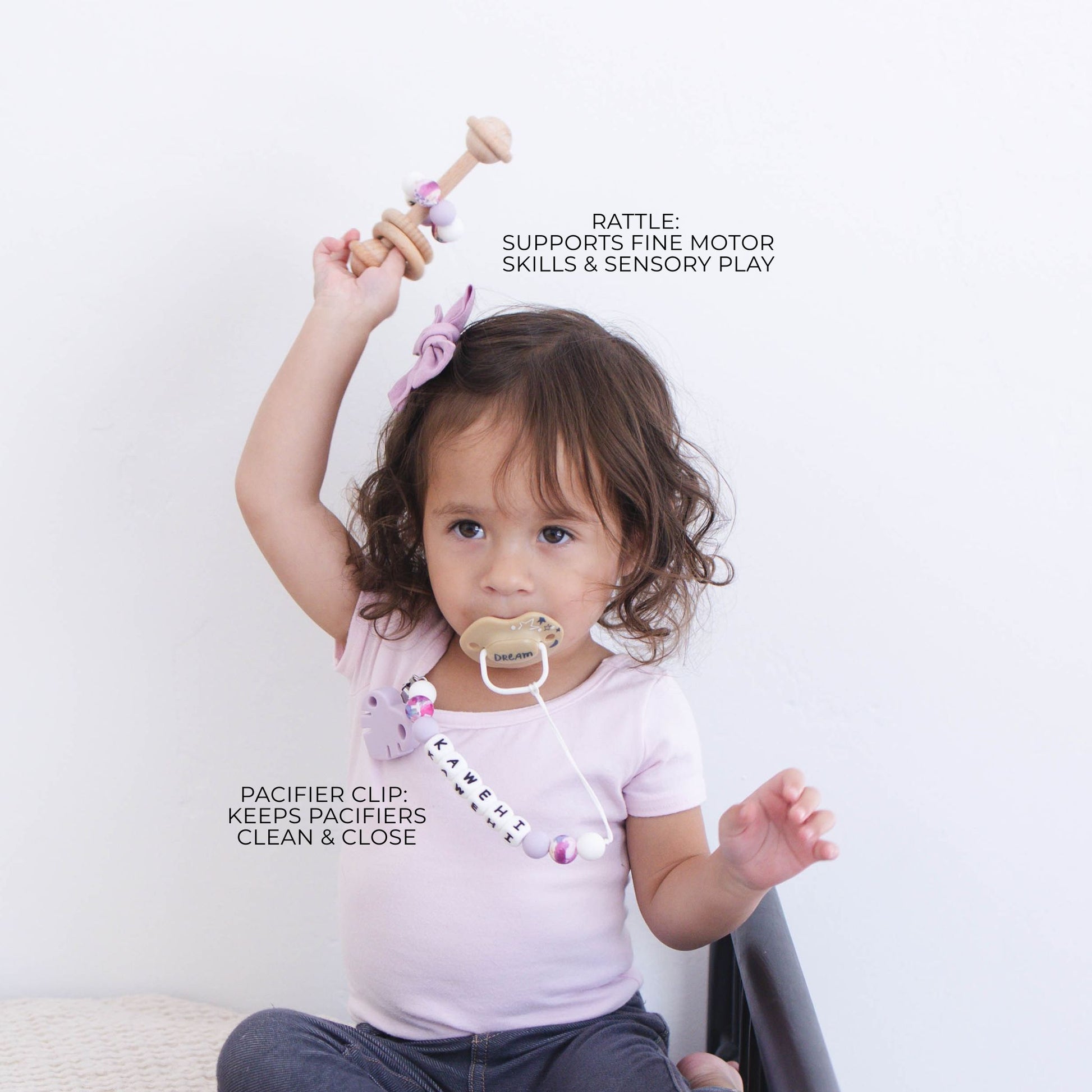 Purple Leaf Pacifier Clip with Matching Rattle - itty Bitty Keepsake