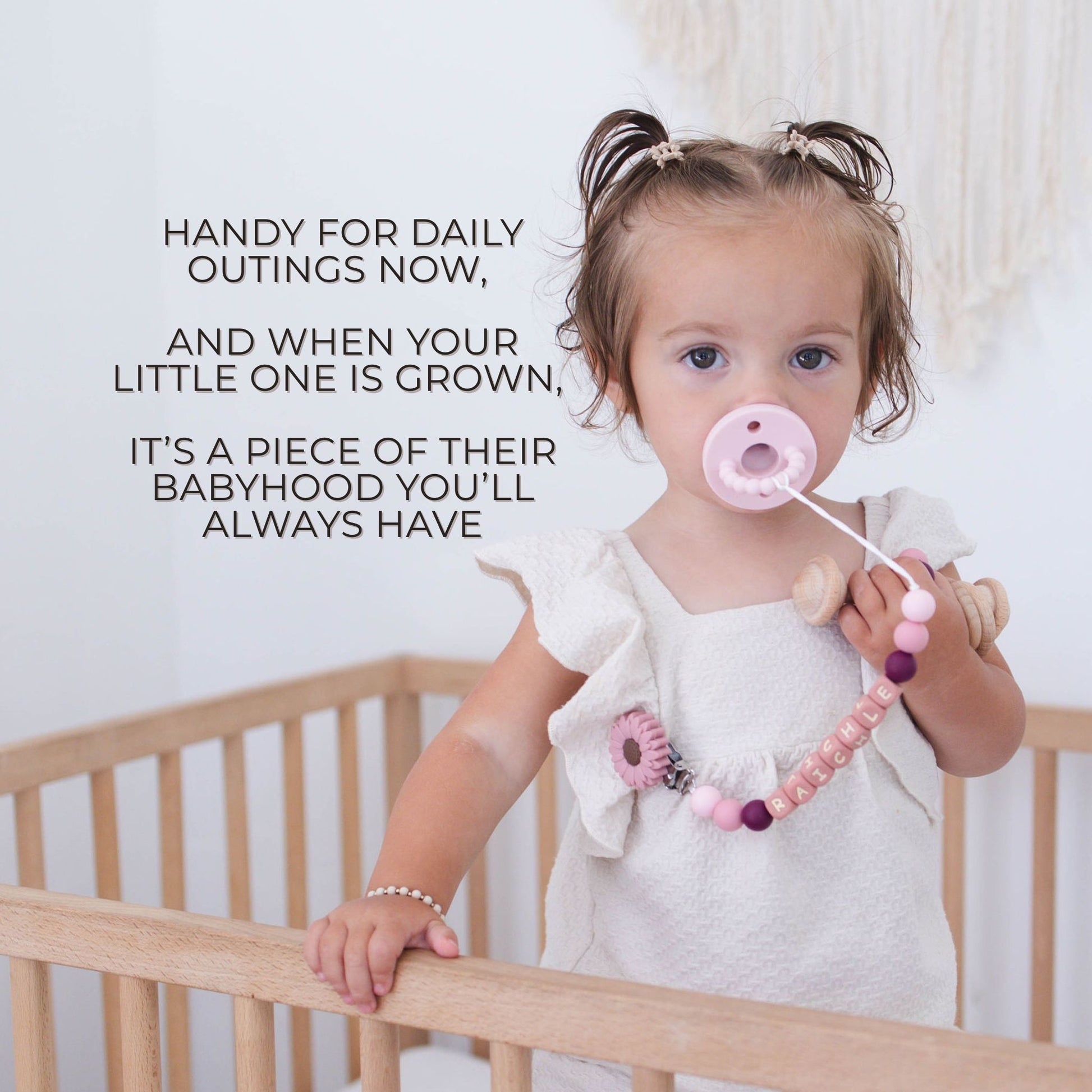 Dark Pink Flower Pacifier Clip & Rattle - itty Bitty Keepsake