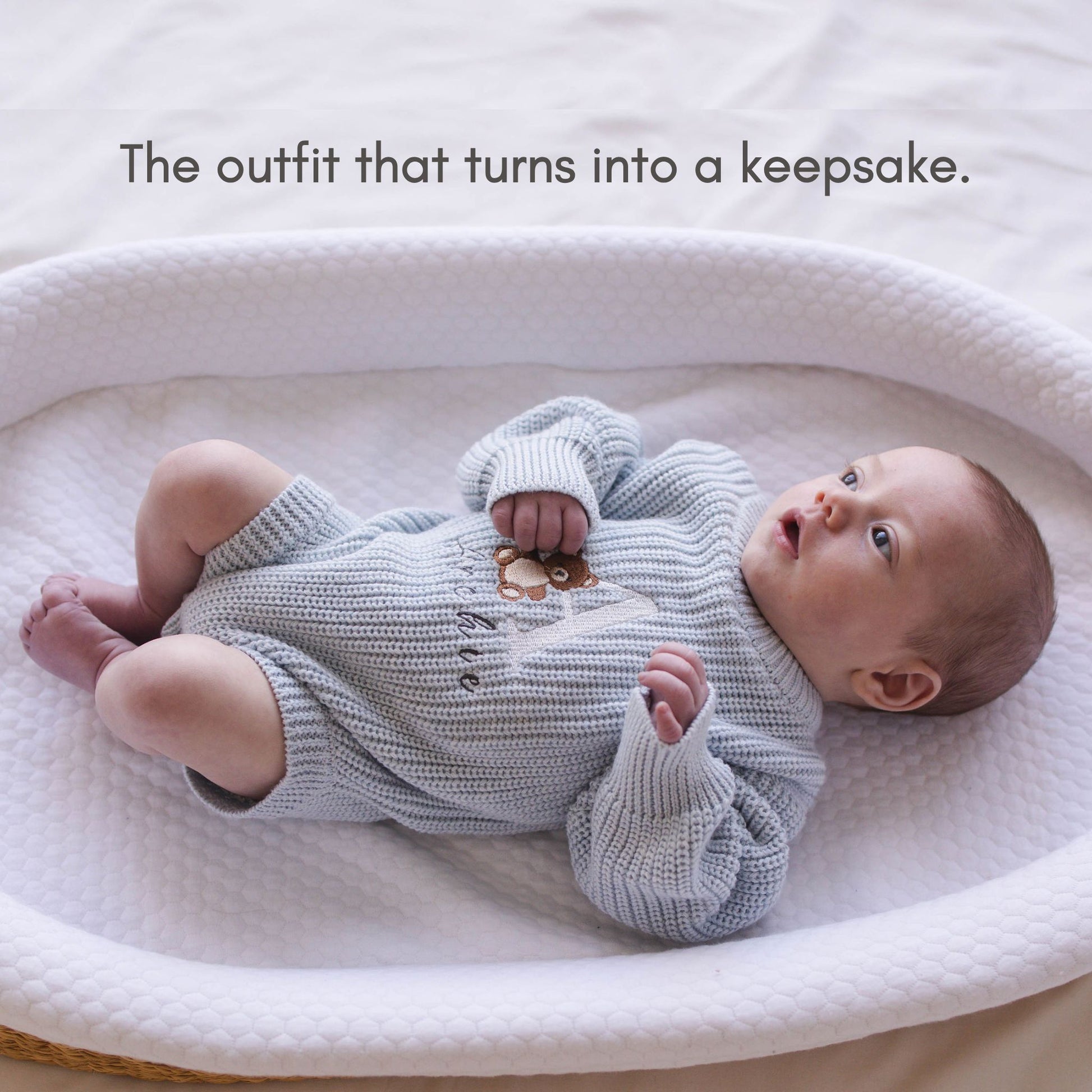 Heirloom 100% Cotton Bear Romper - Blue