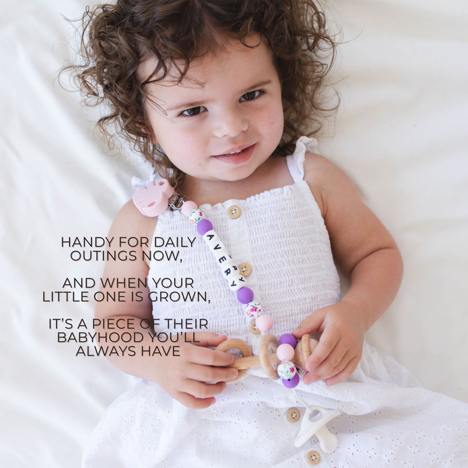 Pink Leaf Pacifier Clip & Matching Rattle - itty Bitty Keepsake