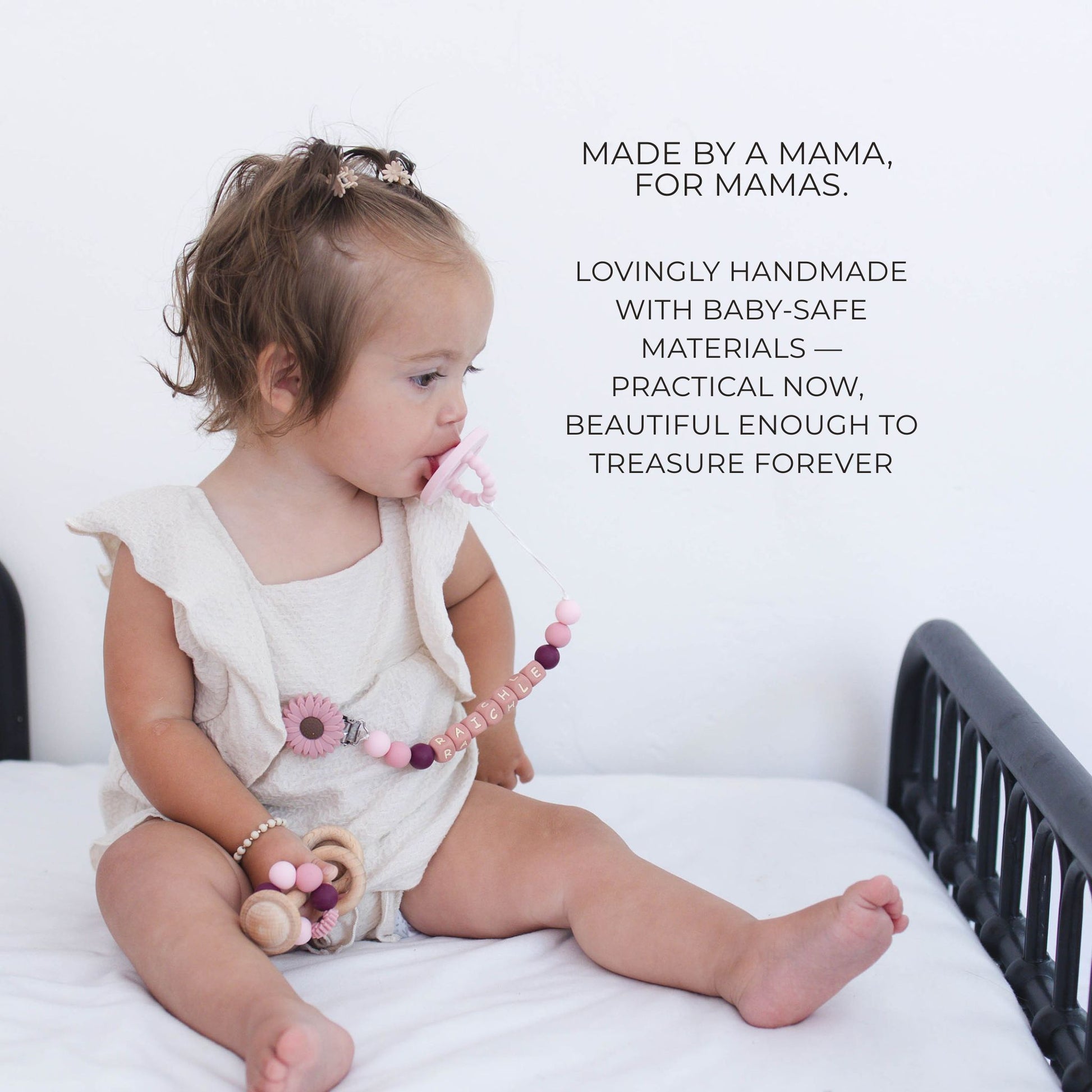 Dark Pink Flower Pacifier Clip & Rattle - itty Bitty Keepsake