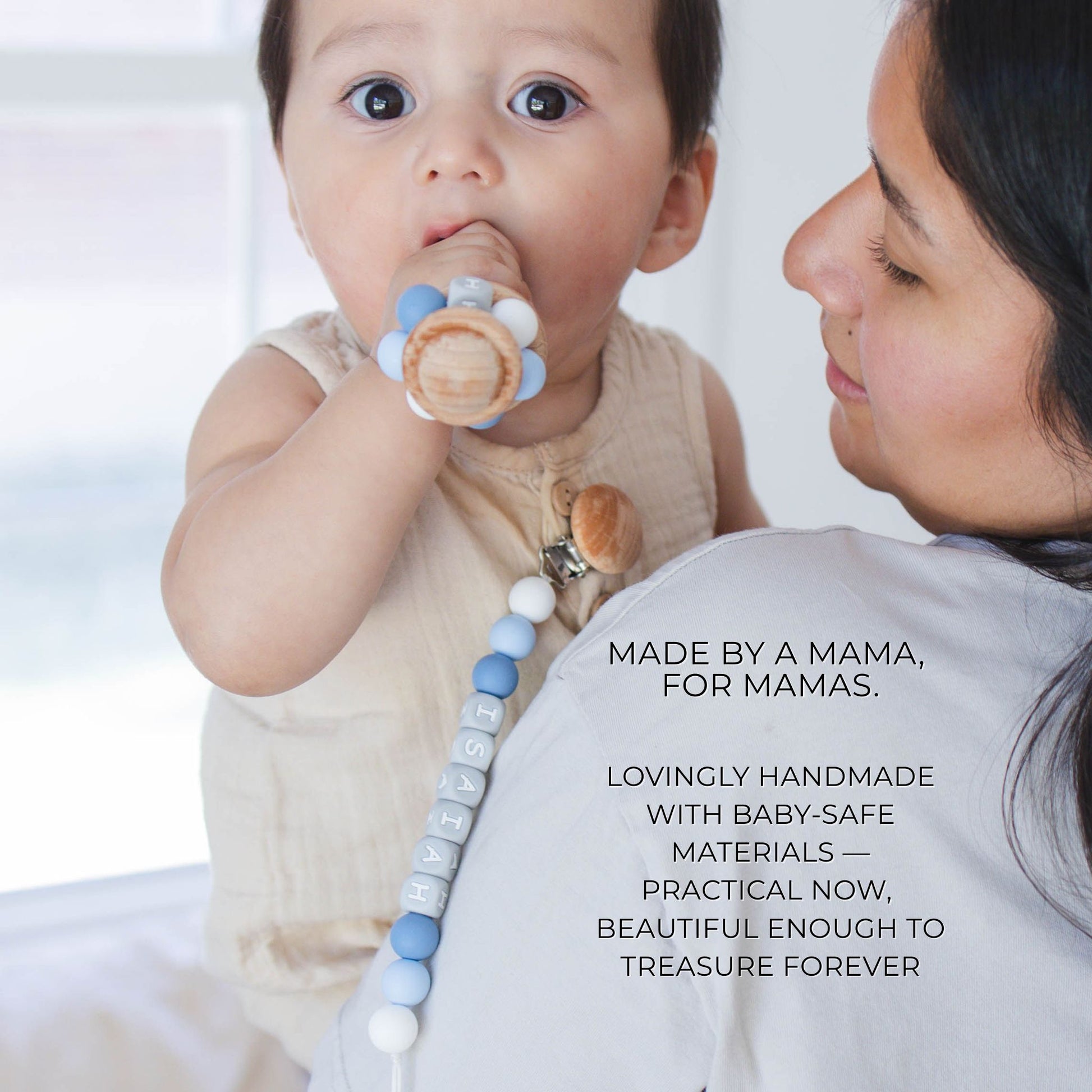 Gray Letters Pacifier Clip & Matching Rattle - itty Bitty Keepsake