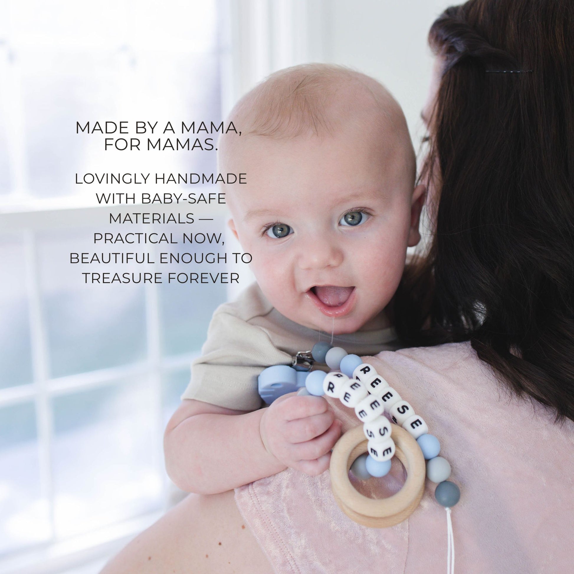Blue Leaf Pacifier Clip & Matching Rattle - itty Bitty Keepsake