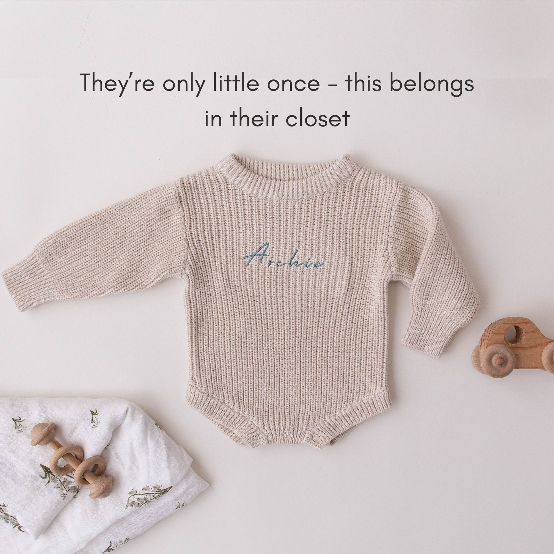 Heirloom 100% Cotton Romper - Beige - itty Bitty Keepsake