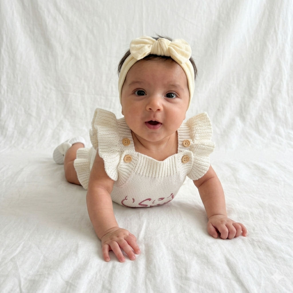 White Personalized Arabic Flower 100% Cotton Romper - itty Bitty Keepsake