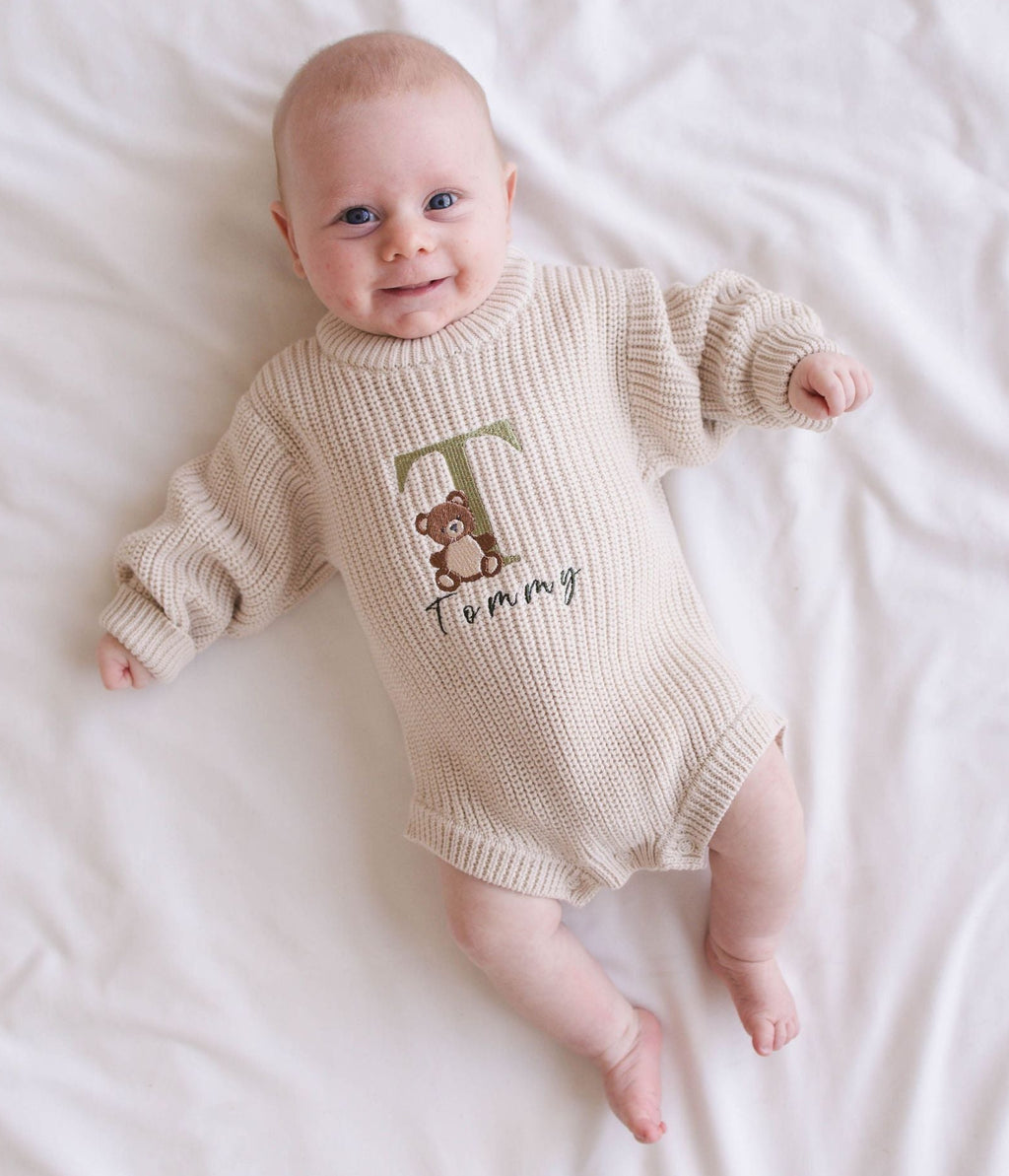 Heirloom 100% Cotton Bear Romper - Beige