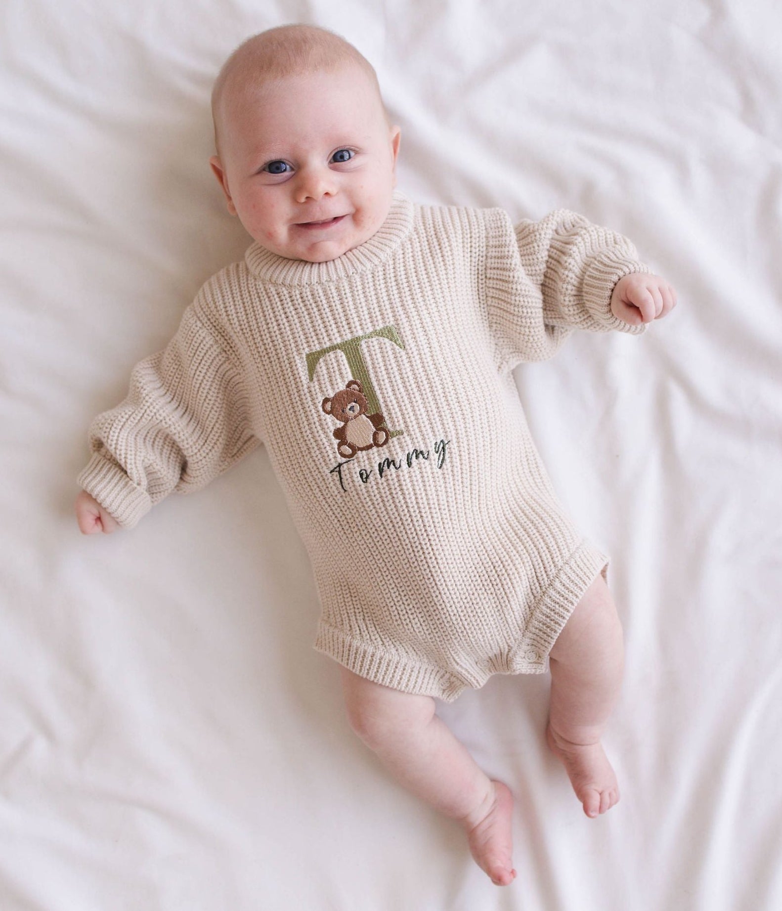 Heirloom 100% Cotton Bear Romper - Beige