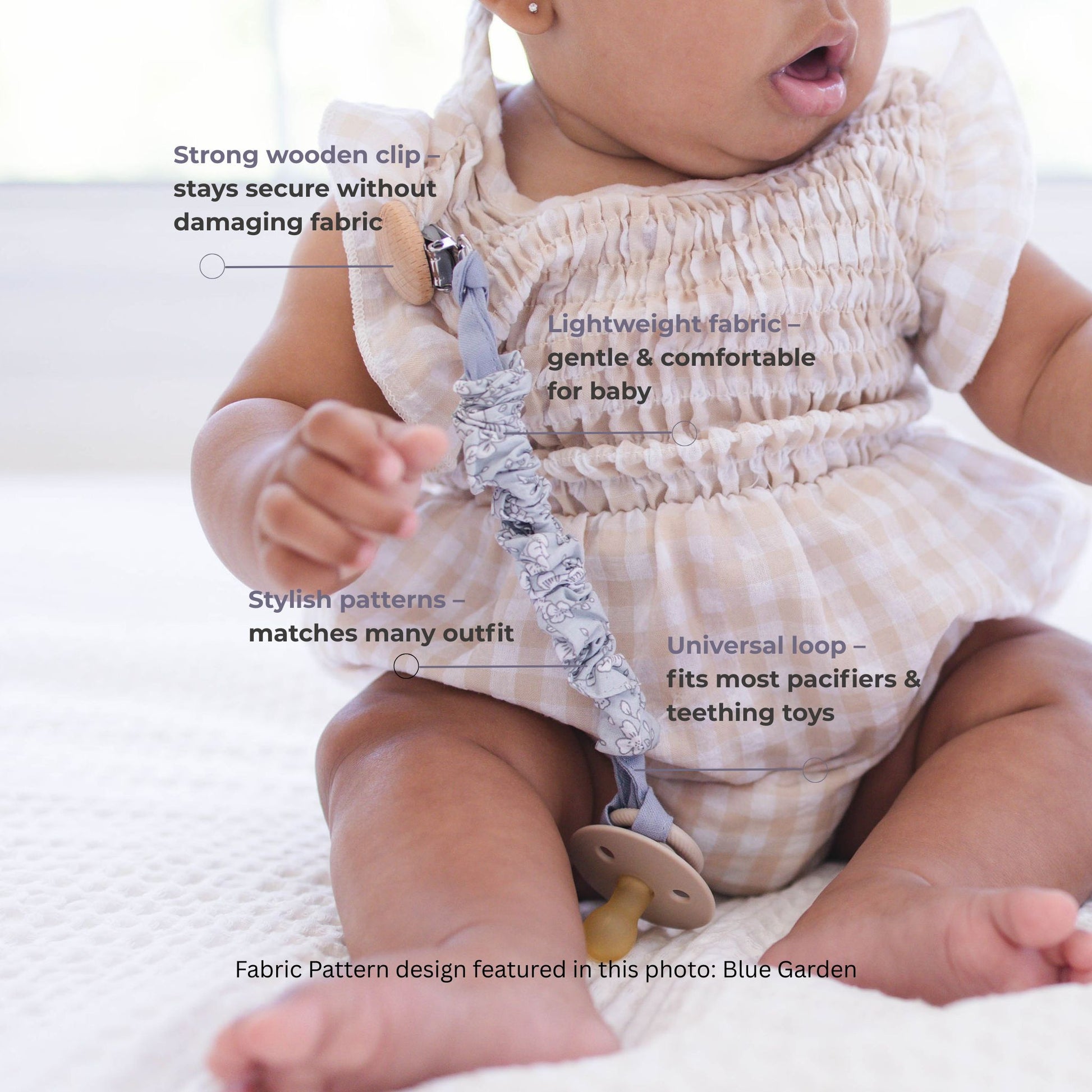 Golden Meadow Fabric Pacifier Clip - 7 avilable colors - itty Bitty Keepsake
