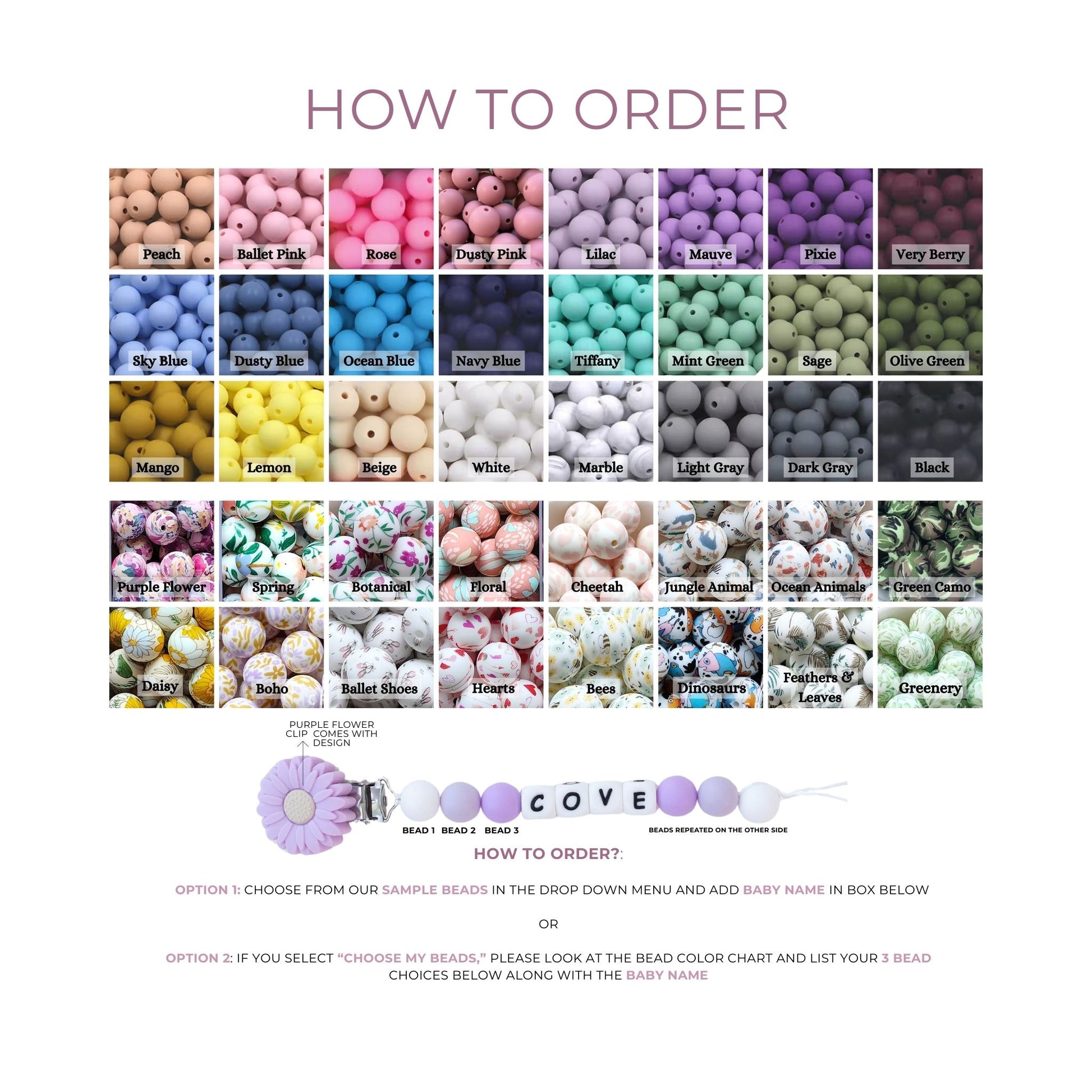 Purple flower Pacifier Clip & Matching Rattle - itty Bitty Keepsake