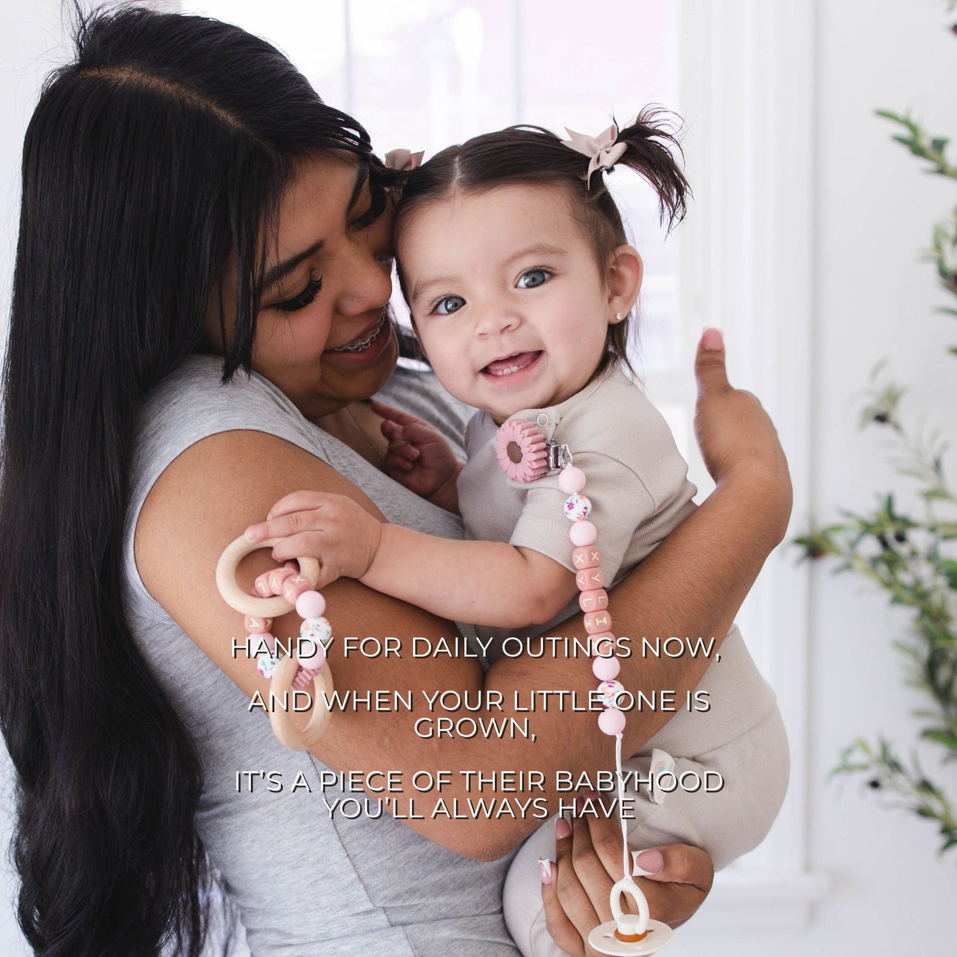 Dark Pink Flower Pacifier Clip & Rattle - itty Bitty Keepsake