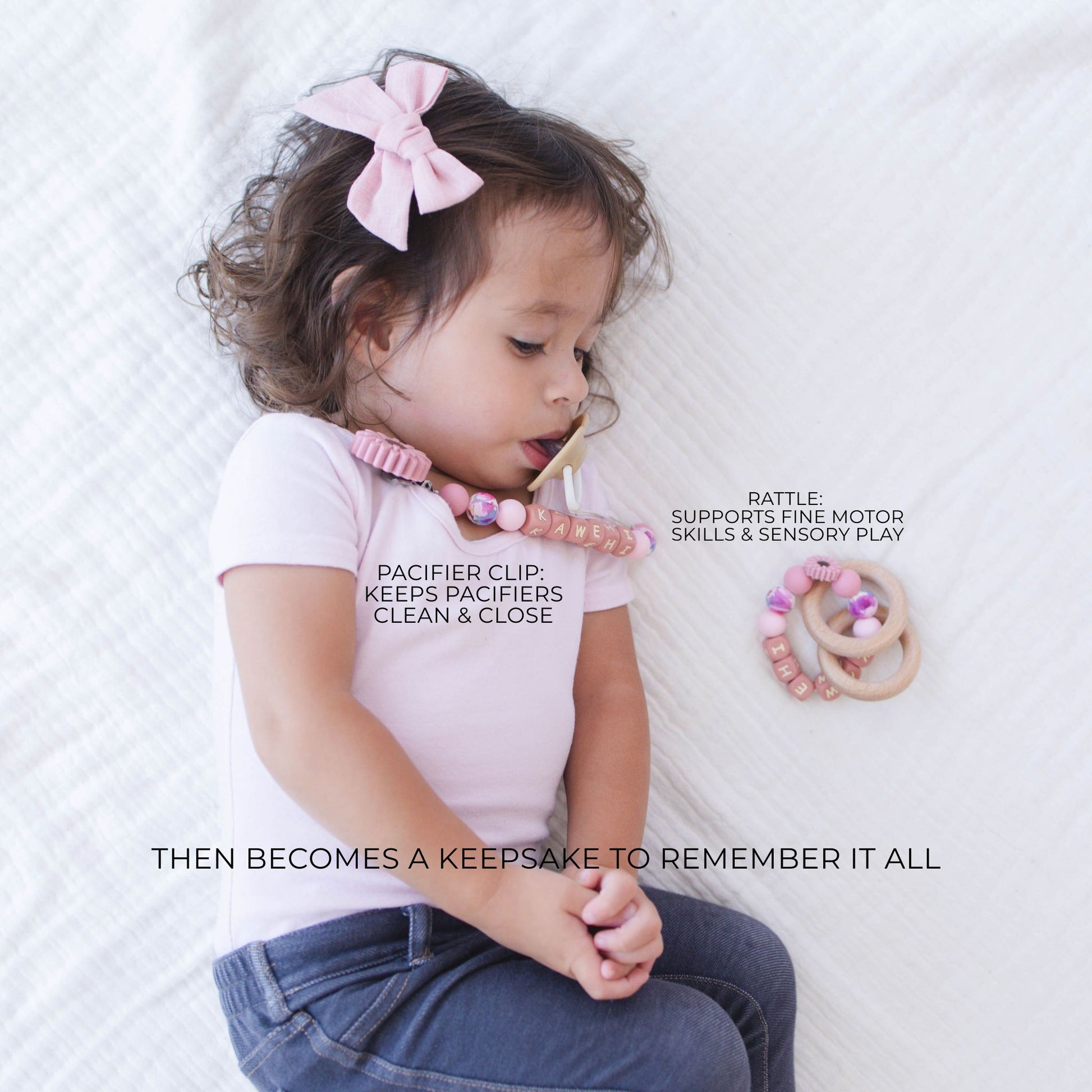 Dark Pink Flower Pacifier Clip & Rattle - itty Bitty Keepsake