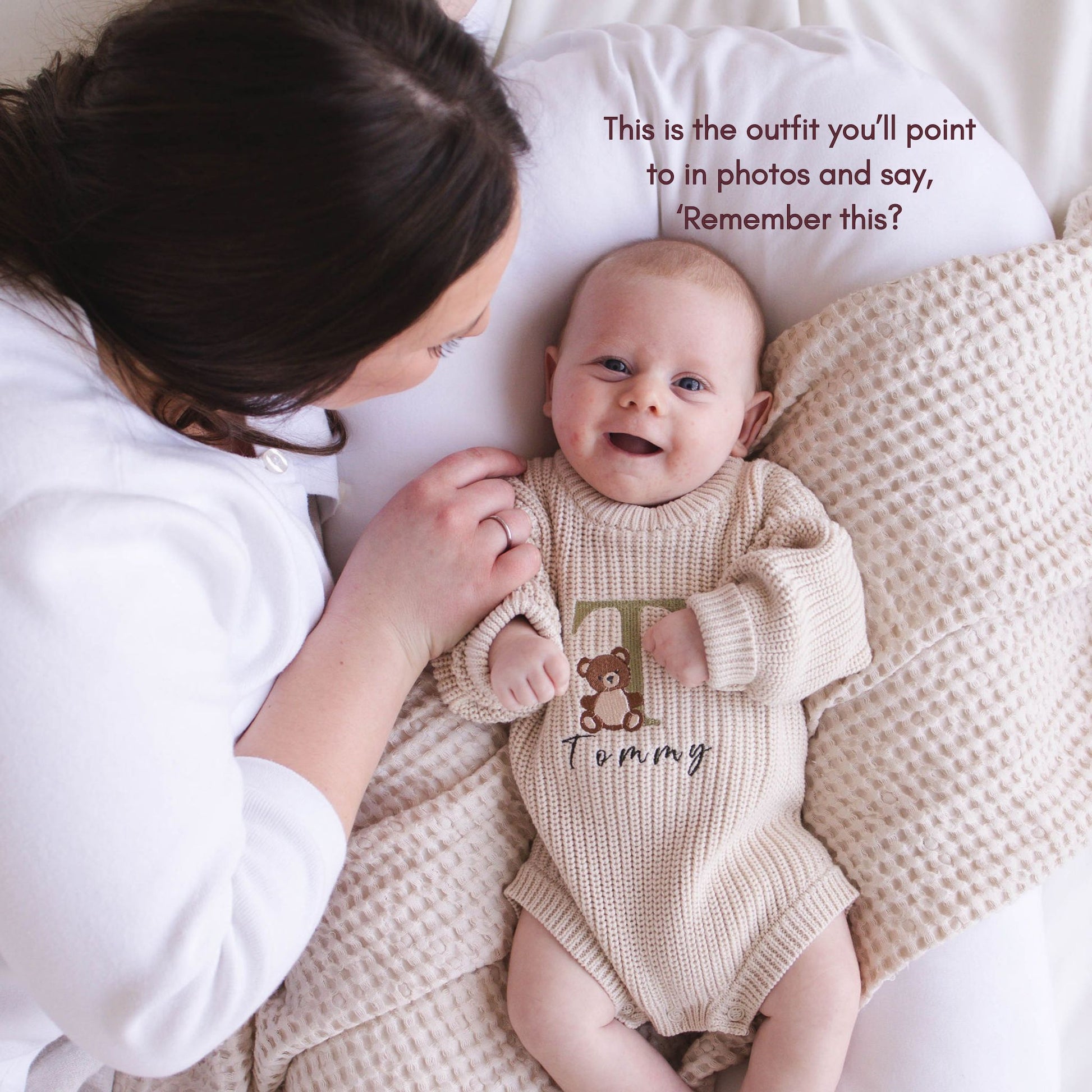 Heirloom 100% Cotton Bear Romper - Beige