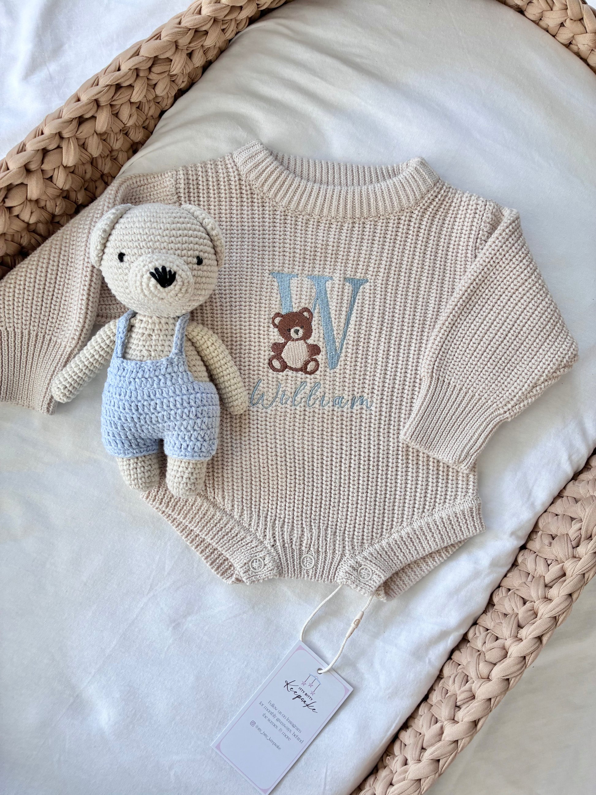 Heirloom 100% Cotton Bear Romper - Beige - itty Bitty Keepsake