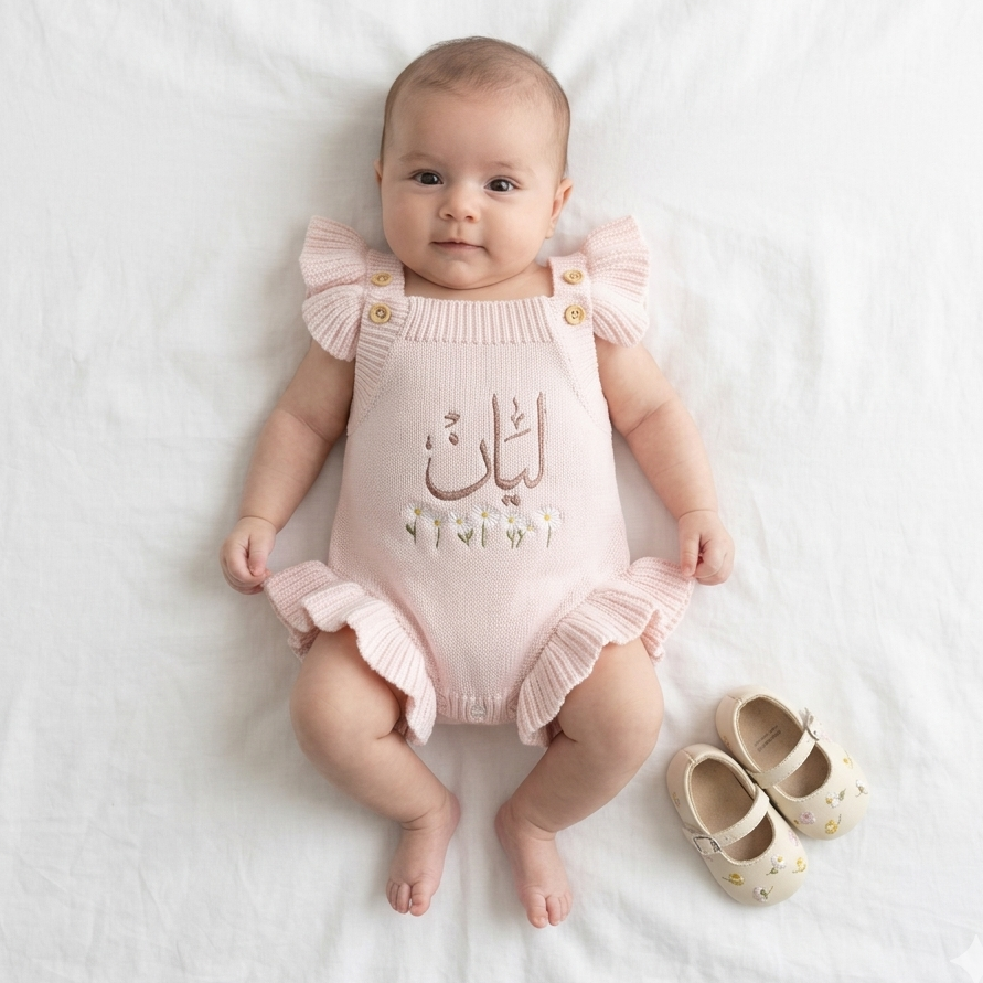 Personalized Arabic Flower 100% Cotton Romper - itty Bitty Keepsake