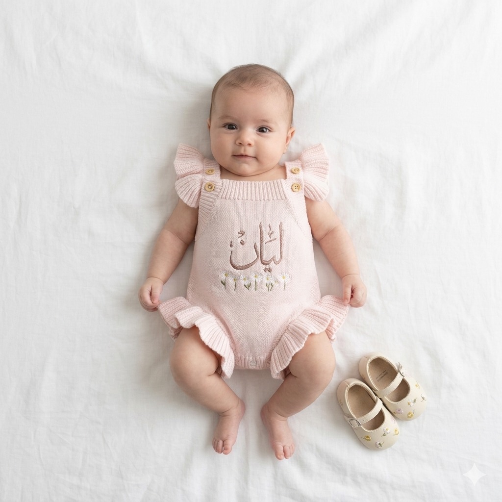 Personalized Arabic Flower 100% Cotton Romper - itty Bitty Keepsake