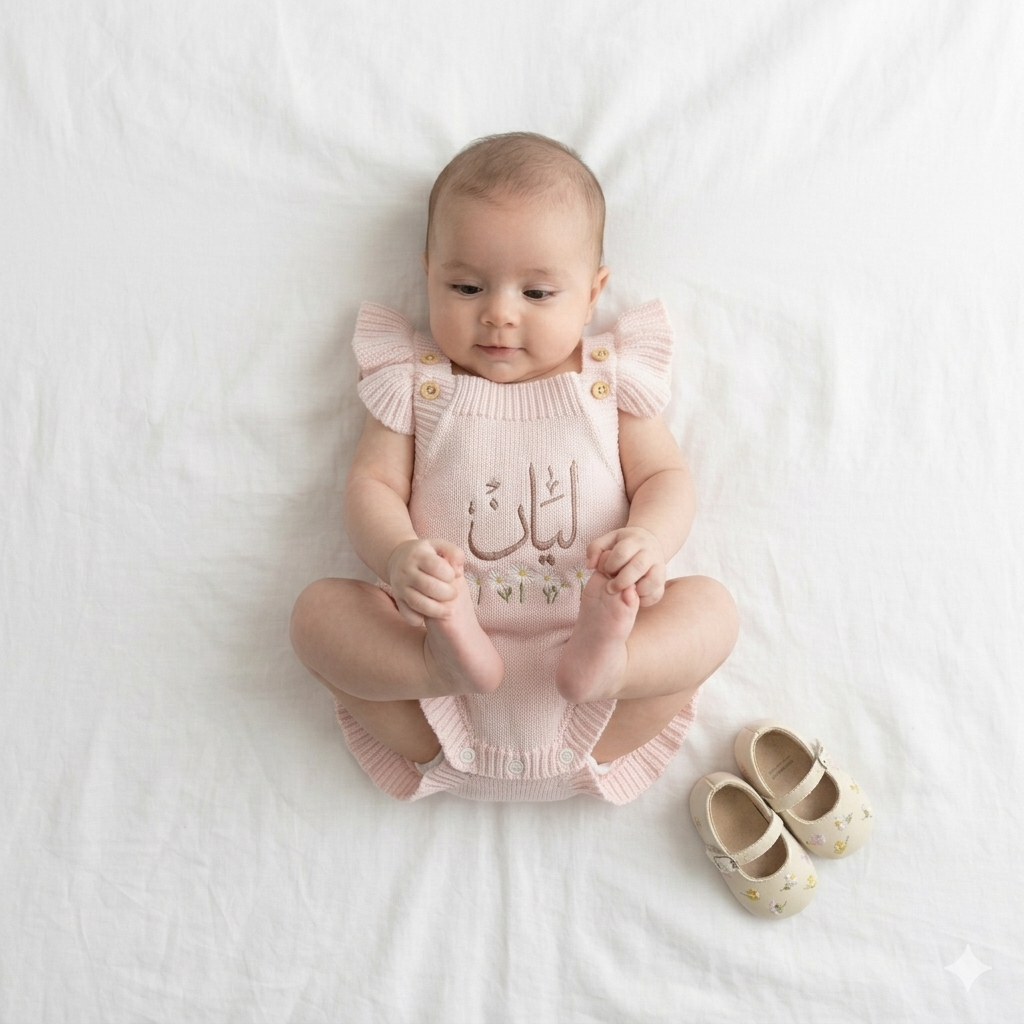 Personalized Arabic Flower 100% Cotton Romper - itty Bitty Keepsake