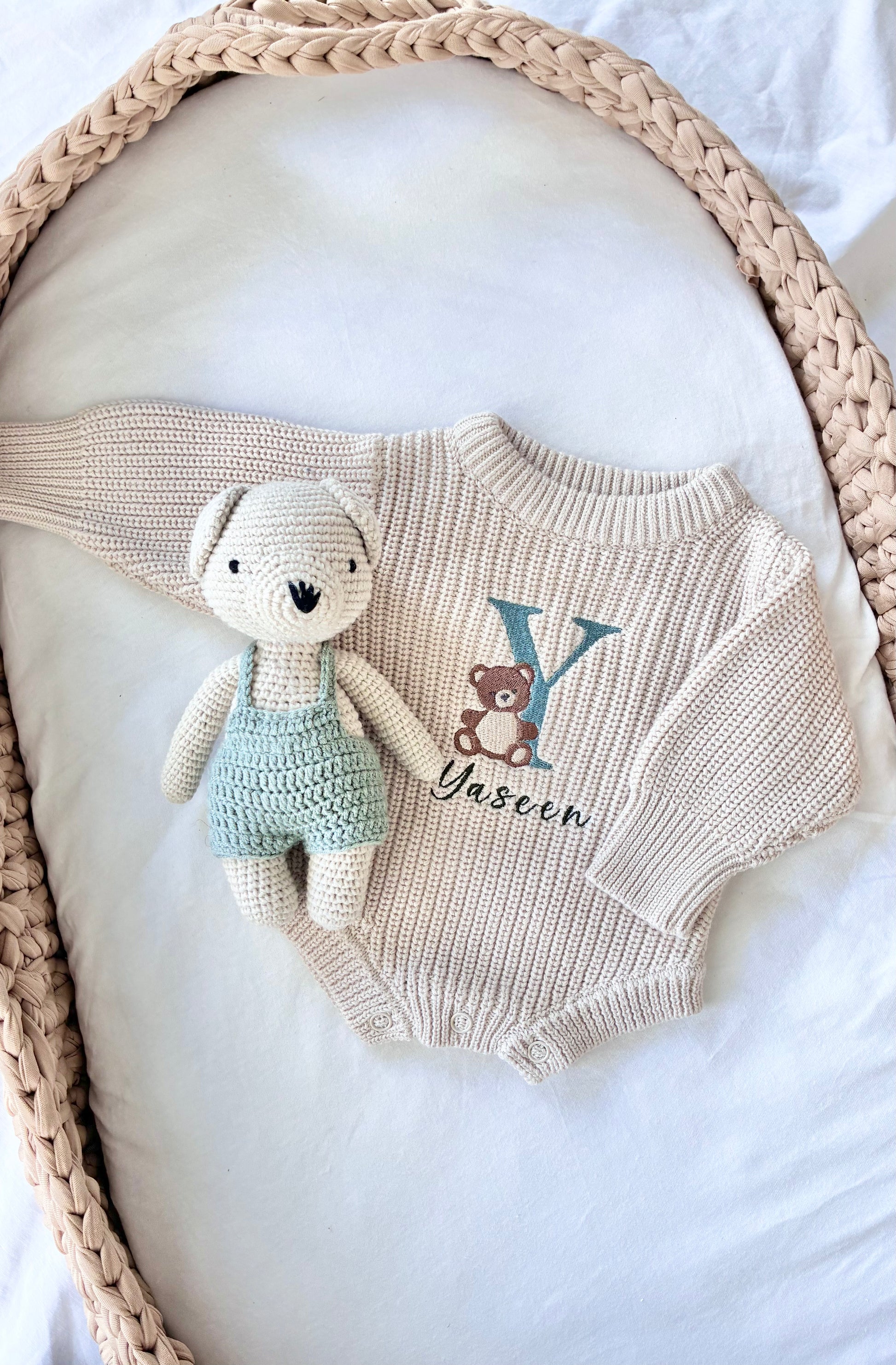 Heirloom 100% Cotton Bear Romper - Beige - itty Bitty Keepsake