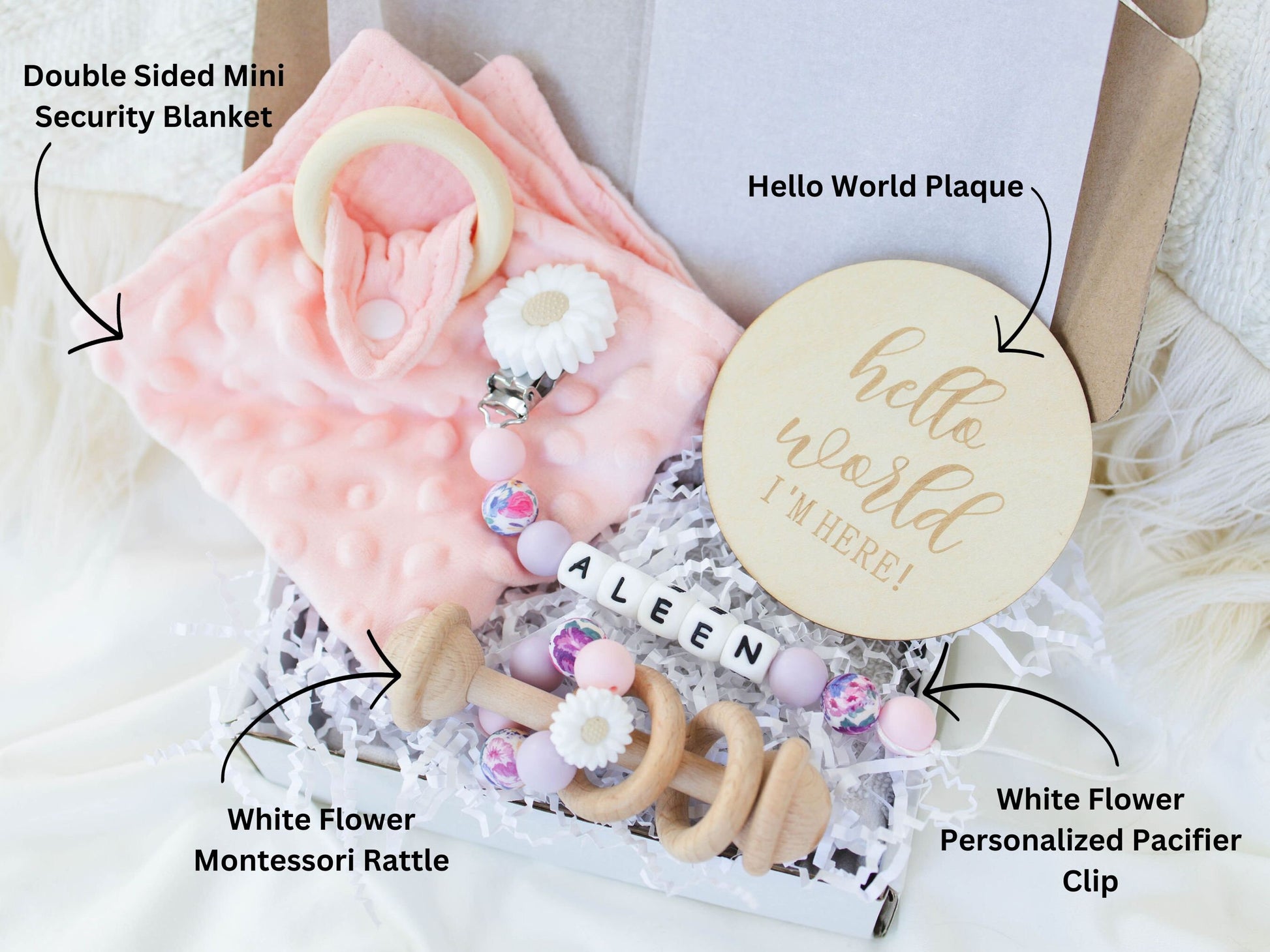 Pink Mini Secuirty Blanket with Customized Clip & Rattle Gift set