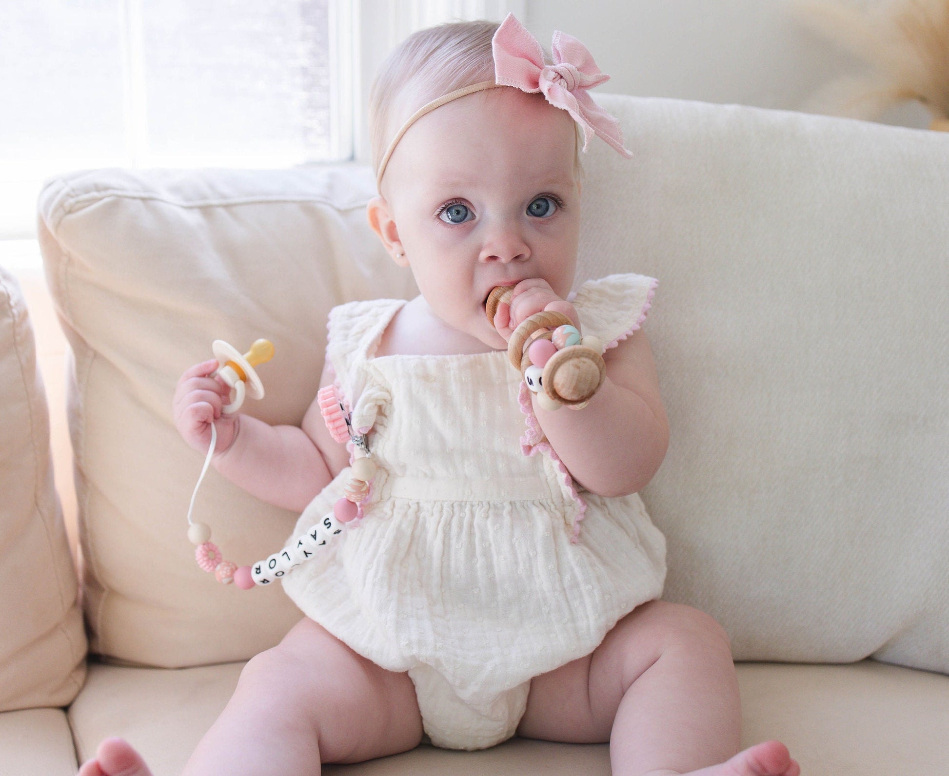 Custom Pink Flower Pacifier Clip