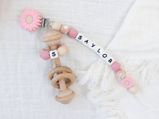 Custom Pink Flower Pacifier Clip