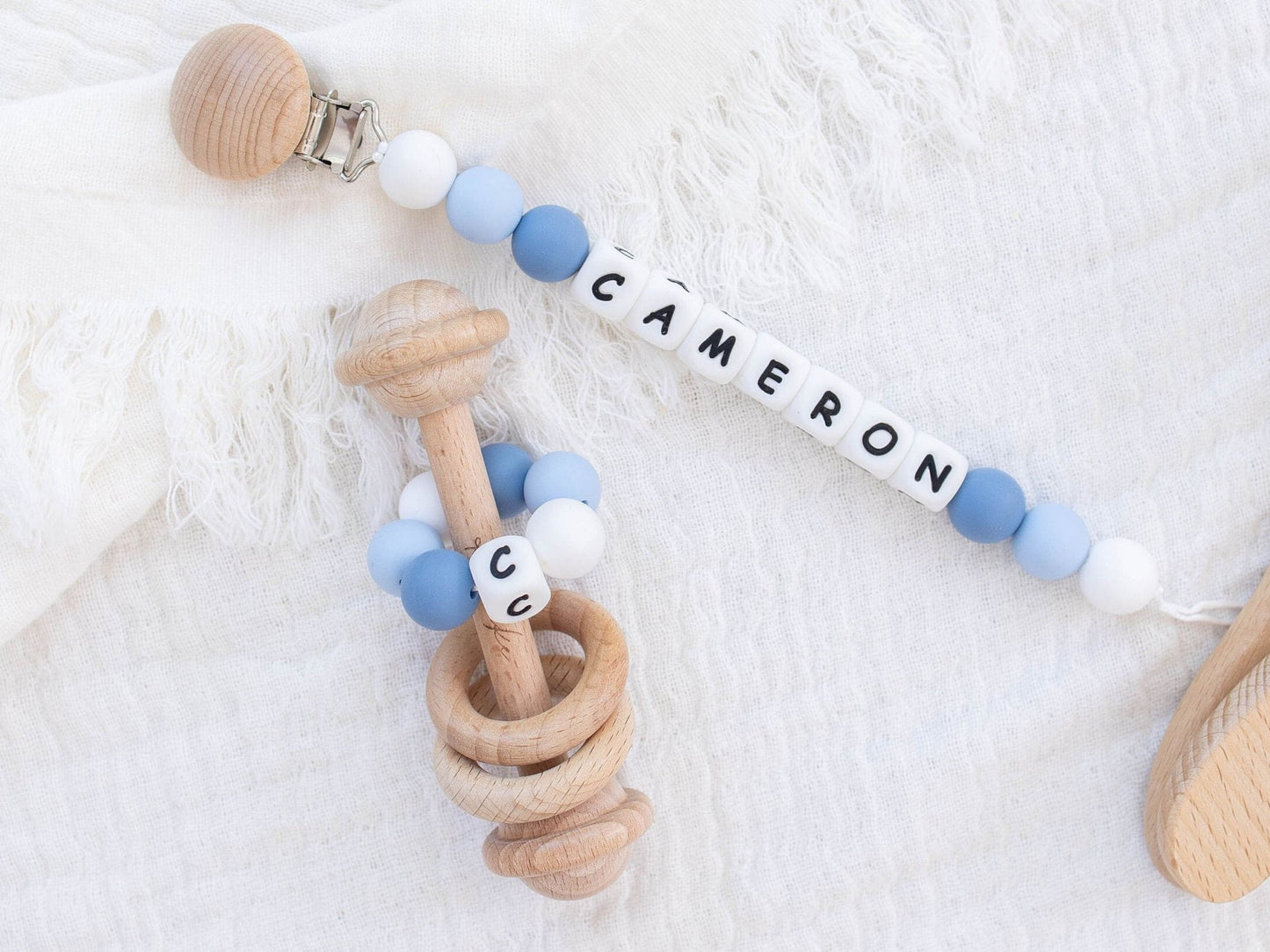 Personalized Pacifier Clip with Matching Rattle