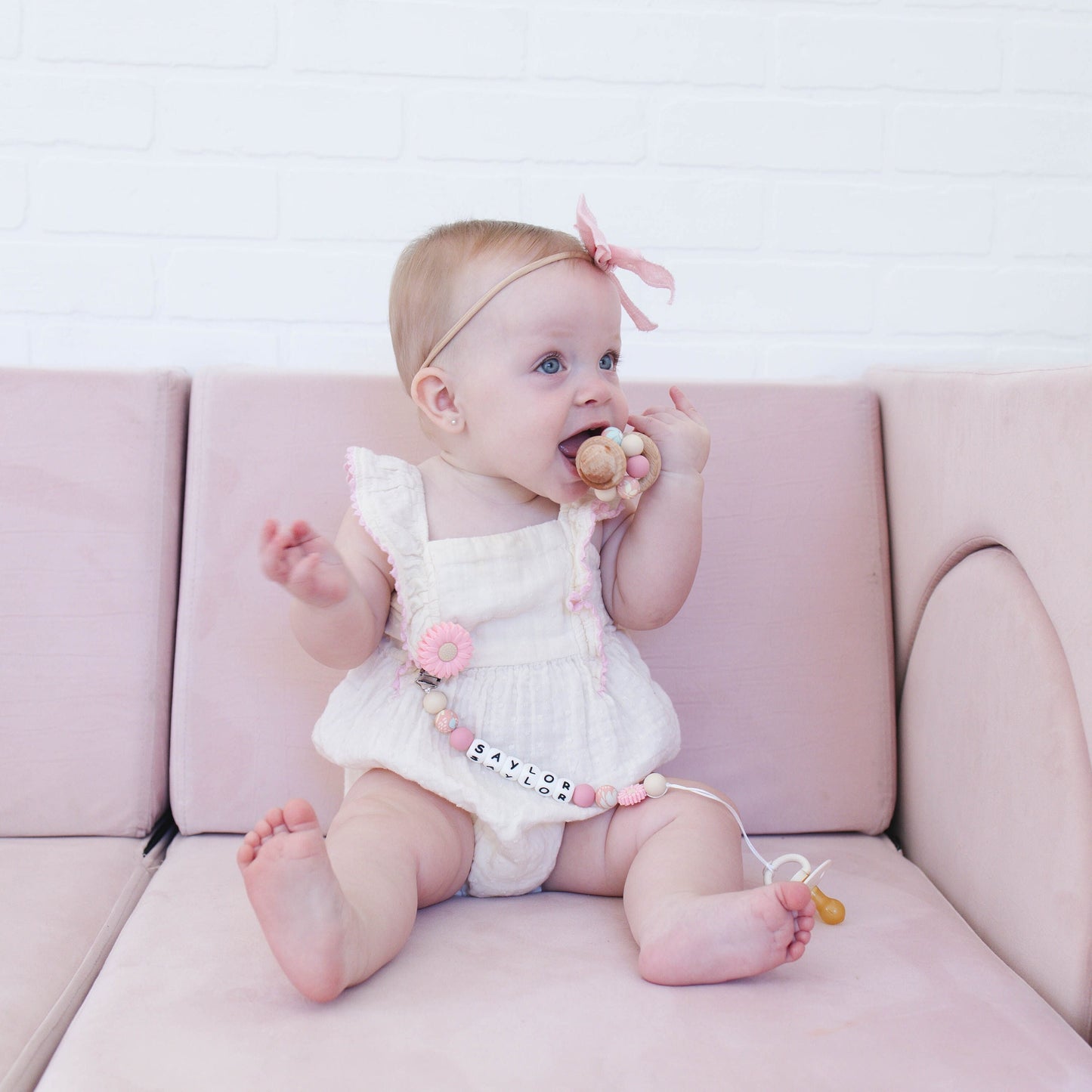 Custom Pink Flower Pacifier Clip