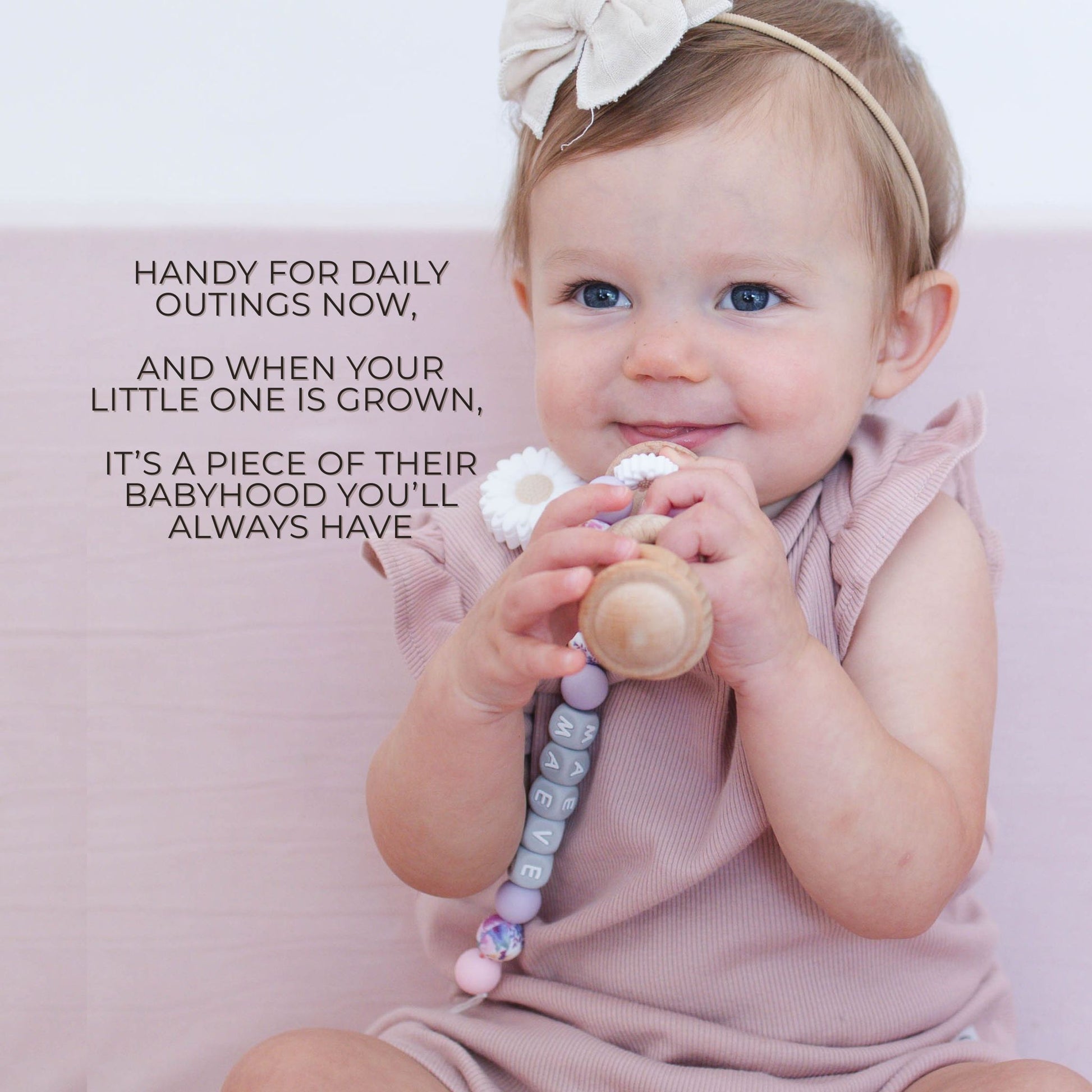 White flower Pacifier Clip & Matching Rattle - itty Bitty Keepsake