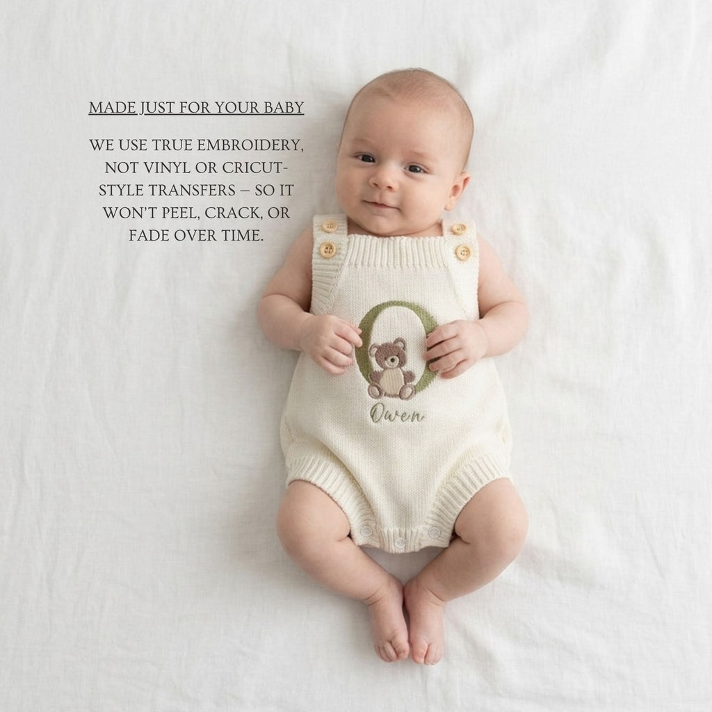 Heirloom 100% Cotton Bear Romper - itty Bitty Keepsake